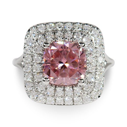2.5CT CUSHION CUT PINK MOISSANITE RING WITH DOUBLE HALO DIAMOND - ALL RINGS