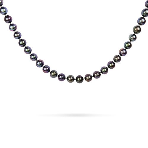 BLACK 7MM FRESHWATER PEARL NECKLACE WITH YELLOW GOLD CLASP - NECKLACES