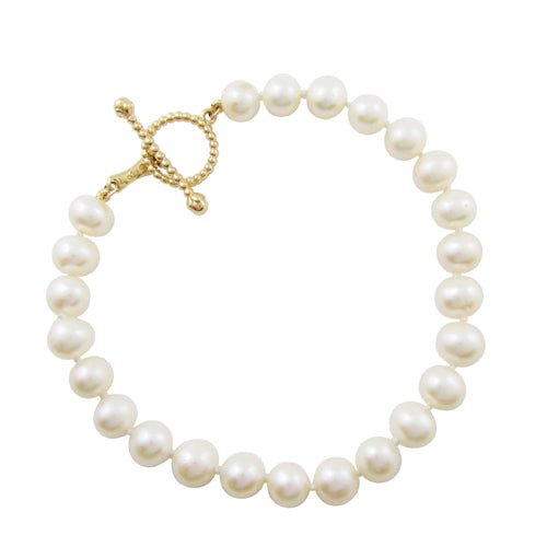 BLOSSOM WHITE FRESHWATER PEARL BRACELET WITH YELLOW GOLD TOGGLE - BRACELETS
