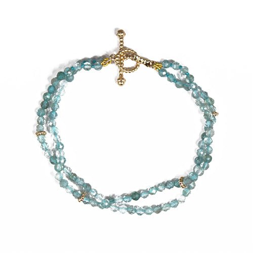 DOUBLE STRAND BLUE APATITE BRACELET IN YELLOW GOLD - BRACELETS