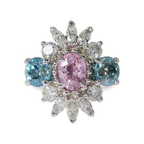 BLUE ZIRCON & PINK SAPPHIRE AND DIAMOND RING - ALL RINGS