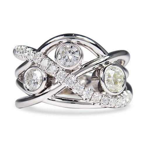 NEST RING WITH 3 DIAMONDS IN WHITE GOLD - ALL RINGS