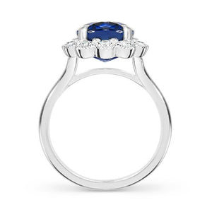 BLUE SAPPHIRE AND DIAMOND HALO RING -