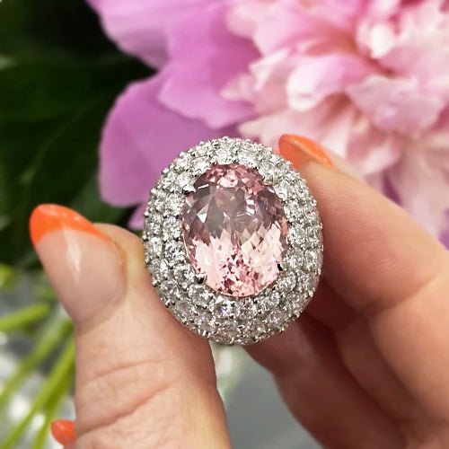 14k Rose Gold Pink Topaz and Diamond Engagement Ring