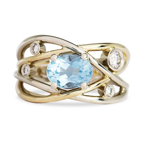 OVAL CUT AQUAMARINE TWO TONE RING - ALL RINGS