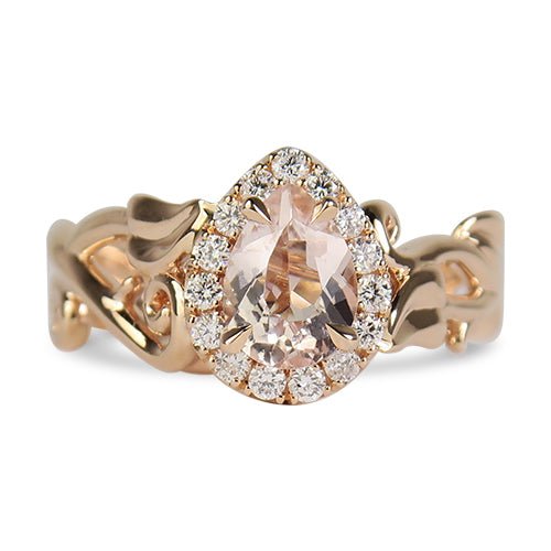 PEAR CUT MORGANITE RING WITH WEAVING FLORAL SHANK - ALL RINGS