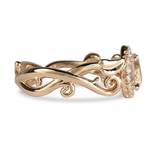 PEAR CUT MORGANITE RING WITH WEAVING FLORAL SHANK - ALL RINGS