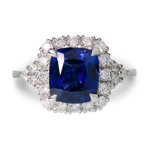 CUSHION HALO BLUE SAPPHIRE RING - ALL RINGS