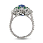 BLUE SAPPHIRE EMERALD AND DIAMOND RING -