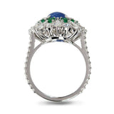 BLUE SAPPHIRE EMERALD AND DIAMOND RING -