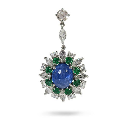 BLUE SAPPHIRE EMERALD AND DIAMOND RING -