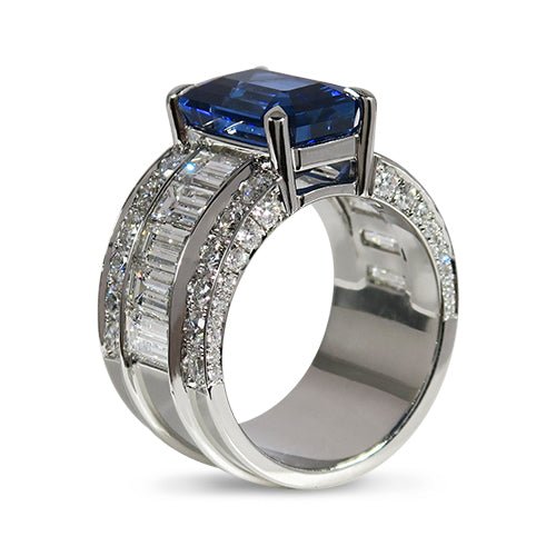 6 CARAT EMERALD CUT BLUE SAPPHIRE RING - ALL RINGS