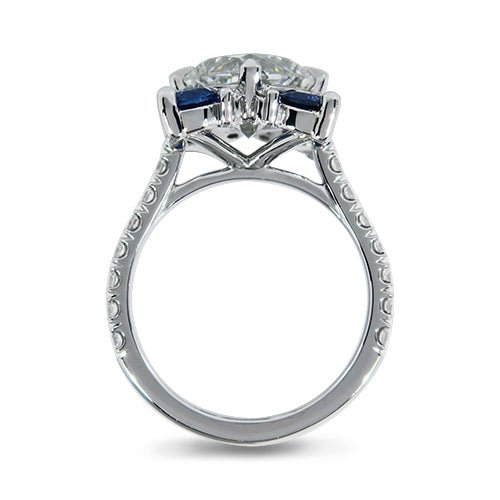 CUSHION CUT DIAMOND WITH BLUE SAPPHIRE ENGAGEMENT RING - ALL ENGAGEMENT RINGS