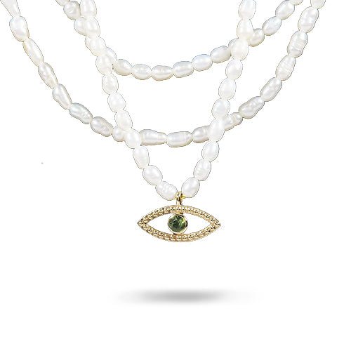 EVIL EYE SEED PEARL NECKLACE -