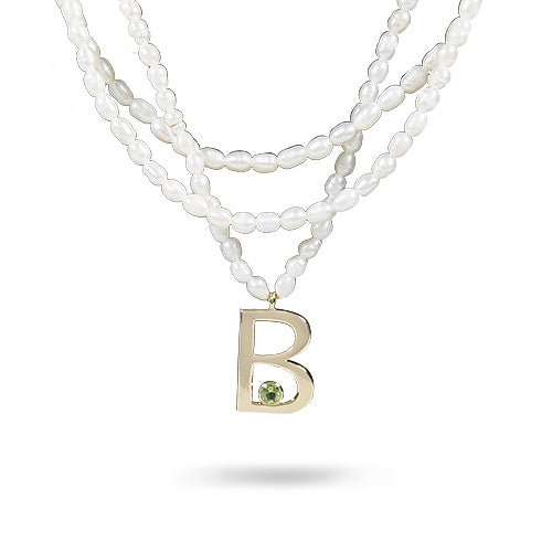 "B" CHARM SEED PEARL NECKLACE -