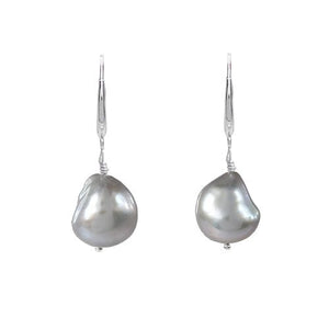 GREY BAROQUE FRESHWATER PEARL EARRINGS WITH WHITE GOLD FRENCH CLIP - EARRINGS