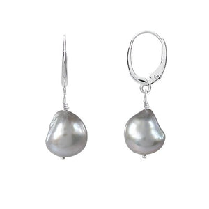 GREY BAROQUE FRESHWATER PEARL EARRINGS WITH WHITE GOLD FRENCH CLIP - EARRINGS