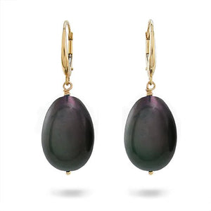 BLACK BAROQUE FRESHWATER PEARL EARRINGS WITH YELLOW GOLD FRENCH CLIP - EARRINGS