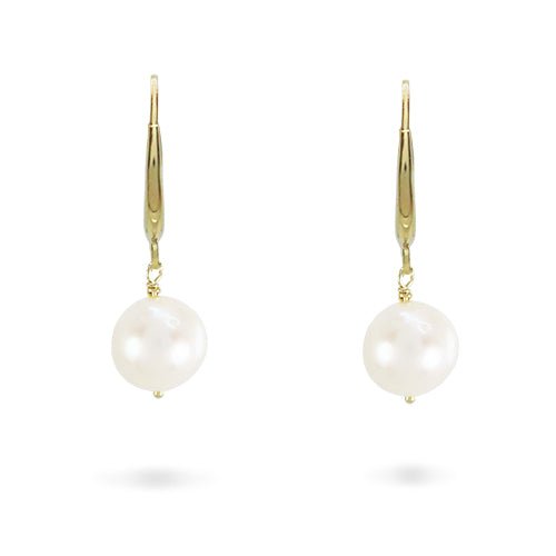 WHITE FRESHWATER PEARL DROP EARRINGS IN YELLOW GOLD - EARRINGS
