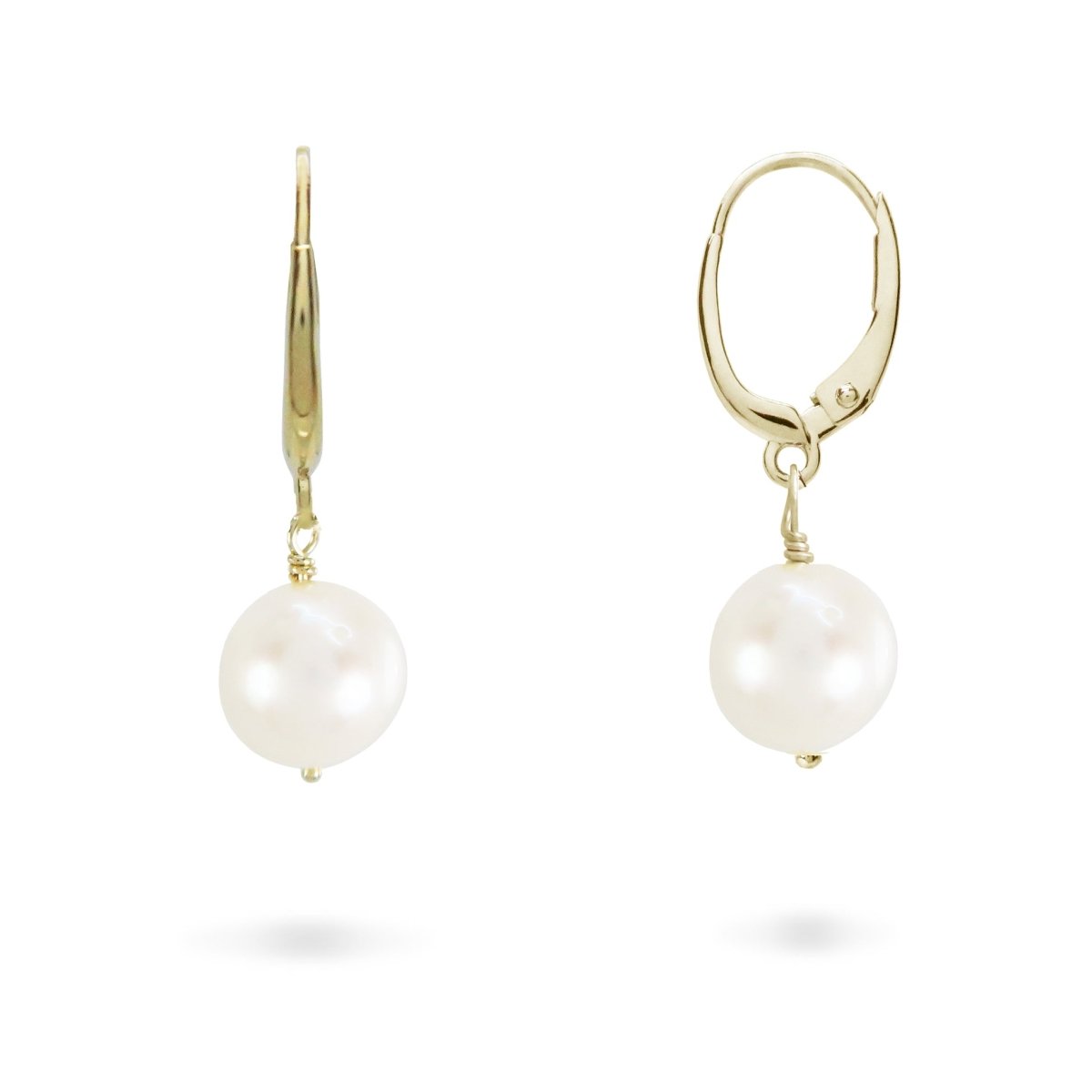 WHITE FRESHWATER PEARL DROP EARRINGS IN YELLOW GOLD - EARRINGS