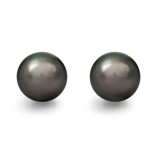 TAHITIAN PEARL STUD EARRINGS IN SCALLOPED SETTING - EARRINGS