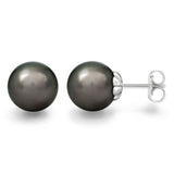 TAHITIAN PEARL STUD EARRINGS IN SCALLOPED SETTING - EARRINGS