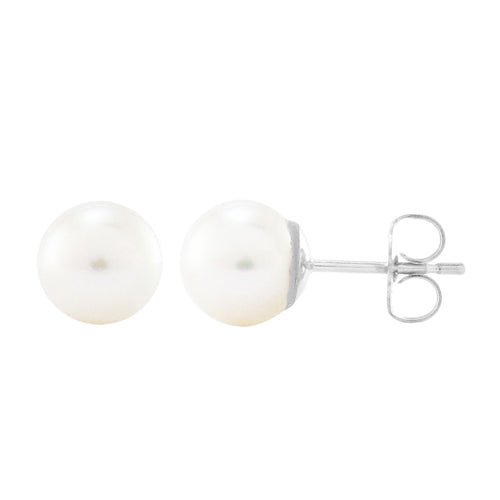 WHITE 6MM FRESHWATER PEARL STUD EARRINGS - EARRINGS
