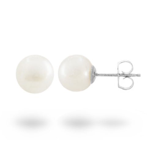 WHITE 7MM FRESHWATER PEARL STUD EARRINGS IN WHITE GOLD - EARRINGS