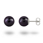 BLACK FRESHWATER PEARL STUD EARRINGS IN 14K WHITE GOLD - EARRINGS