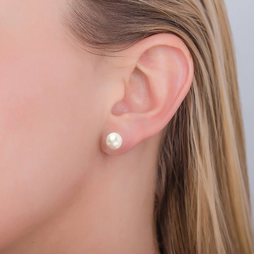 WHITE 6MM FRESHWATER PEARL STUD EARRINGS - EARRINGS