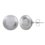 GREY BUTTON PEARL STUD EARRINGS IN WHITE GOLD - EARRINGS