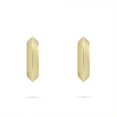 KNIFE EDGE HUGGIE HOOPS IN YELLOW GOLD -