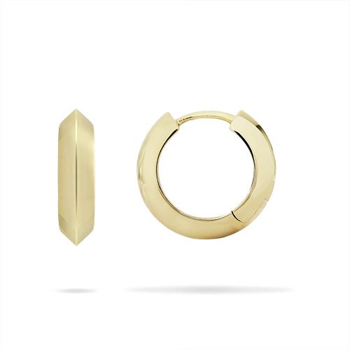 KNIFE EDGE HUGGIE HOOPS IN YELLOW GOLD -