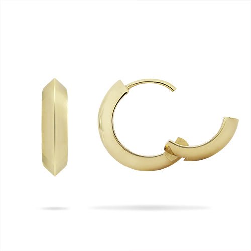 KNIFE EDGE HUGGIE HOOPS IN YELLOW GOLD -