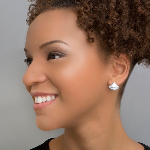 SOLID FAN MEDIUM STUD EARRINGS IN STERLING SILVER - EARRINGS