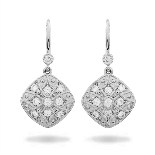 DIAMOND & MILGRAIN DROP EARRINGS -