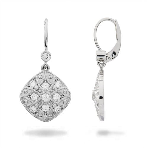 DIAMOND & MILGRAIN DROP EARRINGS -