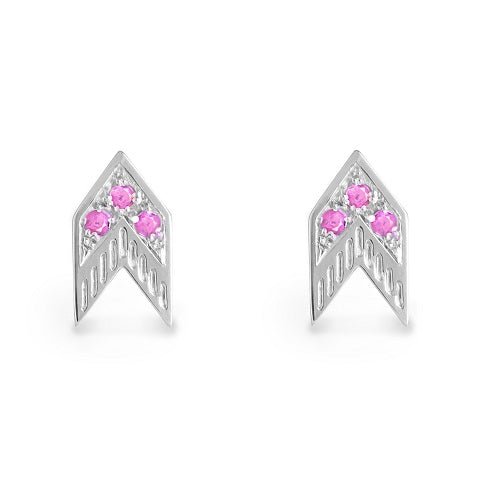 CHEVRON STUD EARRINGS IN SILVER AND GEMSTONES - EARRINGS