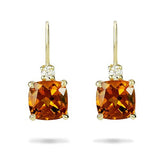 CUSHION CITRINE AND DIAMOND DROP EARRINGS - EARRINGS