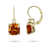 CUSHION CITRINE AND DIAMOND DROP EARRINGS - EARRINGS