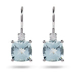 CUSHION AQUAMARINE AND DIAMOND DROP EARRINGS - EARRINGS