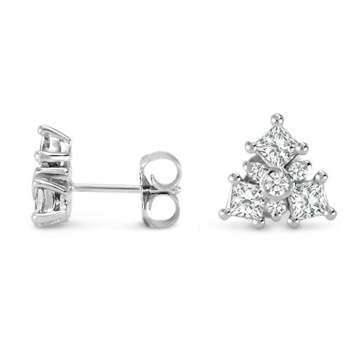 PRINCESS AND ROUND BRILLIANT DIAMOND EARRINGS -
