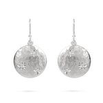 HAMMERED DISC DIAMOND DROP EARRINGS IN 14 KARAT WHITE GOLD - EARRINGS
