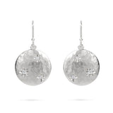 HAMMERED DISC DIAMOND DROP EARRINGS IN 14 KARAT WHITE GOLD - EARRINGS
