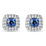 DOUBLE HALO BLUE SAPPHIRE STUD EARRINGS - EARRINGS