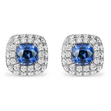DOUBLE HALO BLUE SAPPHIRE STUD EARRINGS - EARRINGS