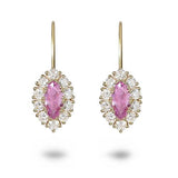 MARQUISE PINK SAPPHIRE & DIAMOND HALO DROP EARRINGS - EARRINGS
