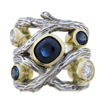 SAPPHIRE AND DIAMOND BARK TEXTURE RING -