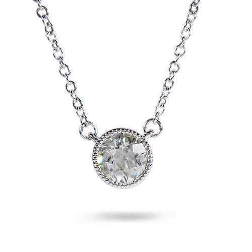 FLOATING DIAMOND NECKLACE WITH MILGRAIN - NECKLACES
