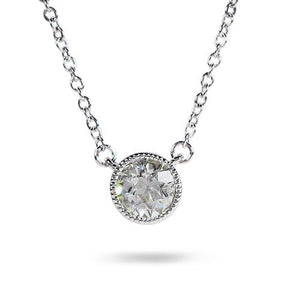 FLOATING DIAMOND NECKLACE WITH MILGRAIN - NECKLACES